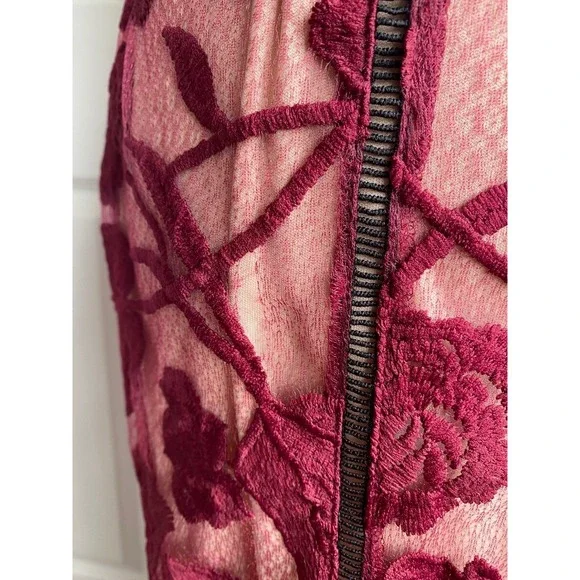 Lulus Burgundy Floral Lace Midi Dress XS Sheer Mesh Bodycon Slip Dress - Picture 4 of 7
